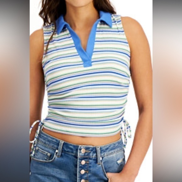 NWT Just Polly stripe Ruched Polo Tank Top - Picture 1 of 3